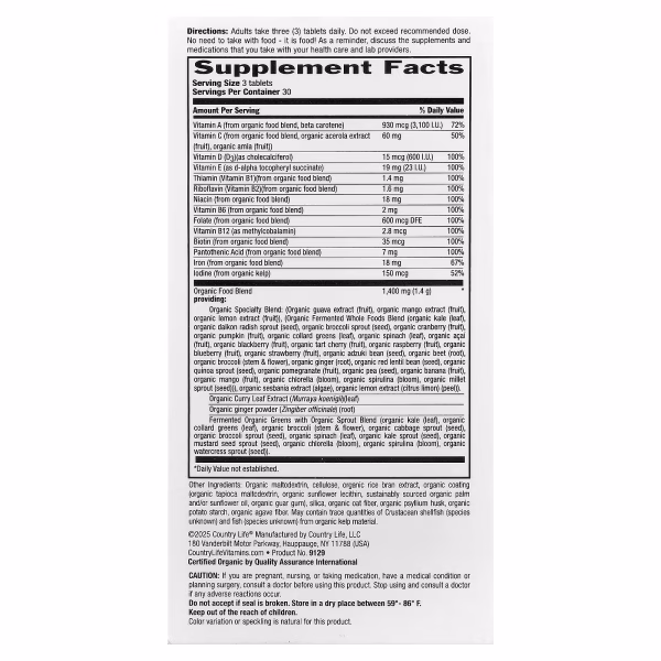 Country Life, Realfood Organics®, Prenatal, 90 Easy-to-Swallow Tablets - Image 3